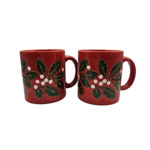 Set Of 2 Waechtersbach West Germany Red Holly Berry Christmas Tea Cup Coffee Mug